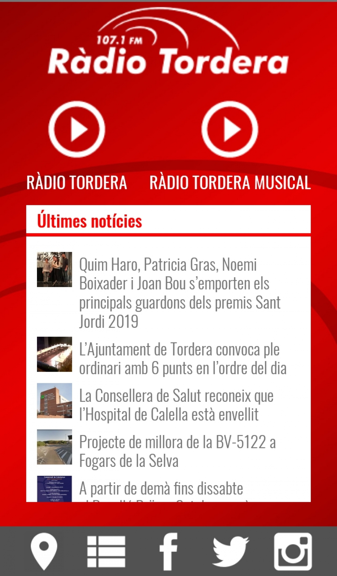 Captura pantalla APP Radio Tordera